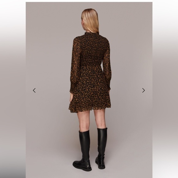 WHISTLES Classic Leopard Shirred Dress NWT - Picture 5 of 16